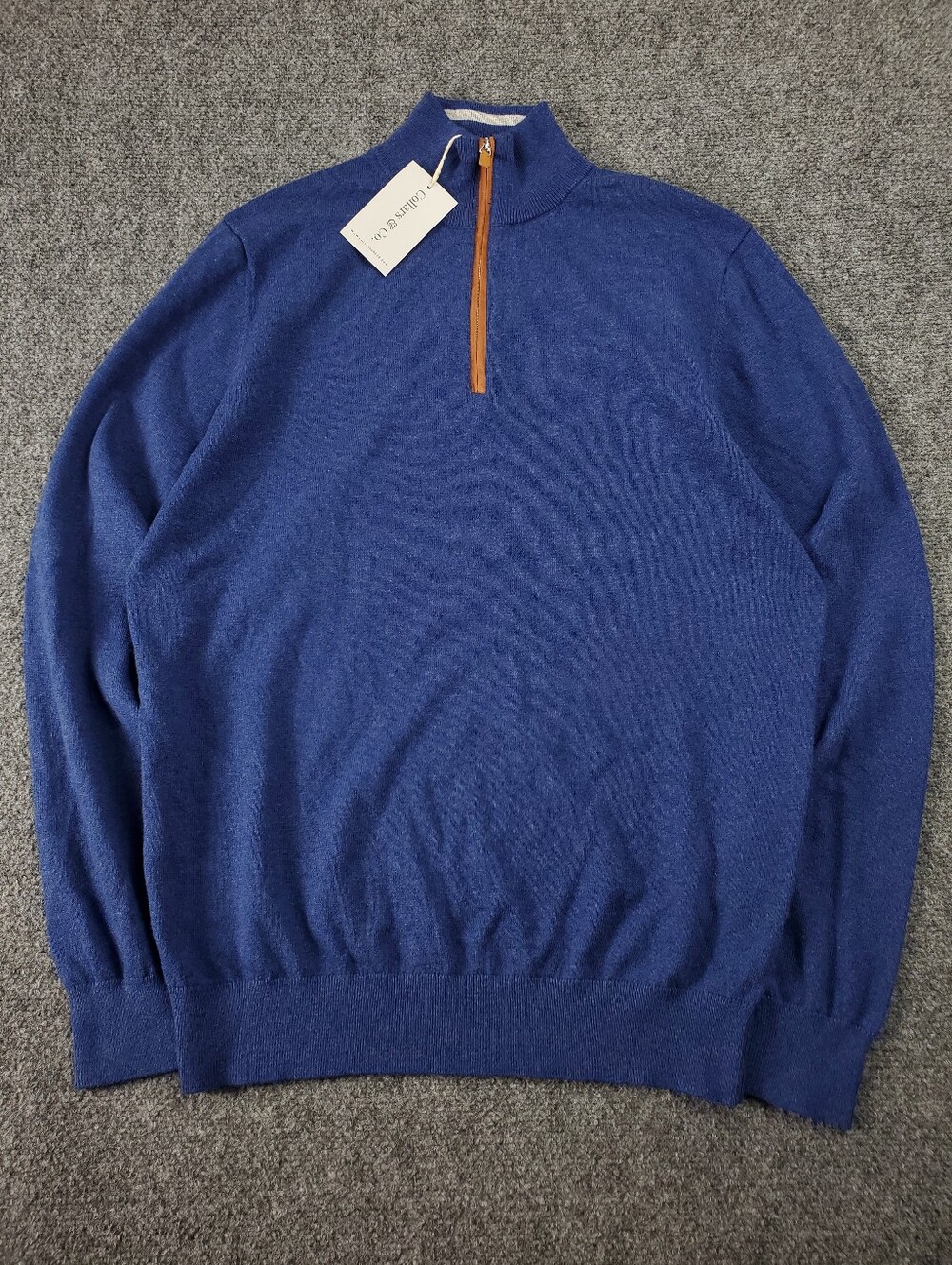 Collars & Co Cotton Cashmere Sweater Mens Medium Quarter Zip Pullover Blue NEW - Picture 10 of 10